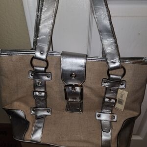 Silver and Tan Tote Bag